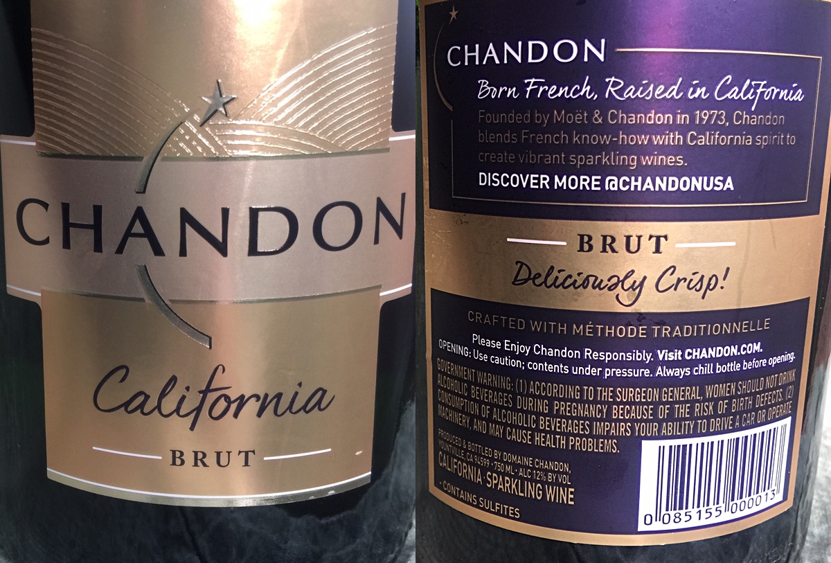 Labels of Chandon sparkling wine