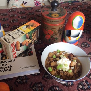 Bowl of barley and dried mushroom soup, photo by Teresa Cherfas