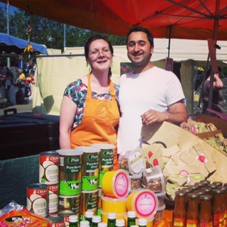 Arun Kapil and his wife Olive selling spices from their market stall