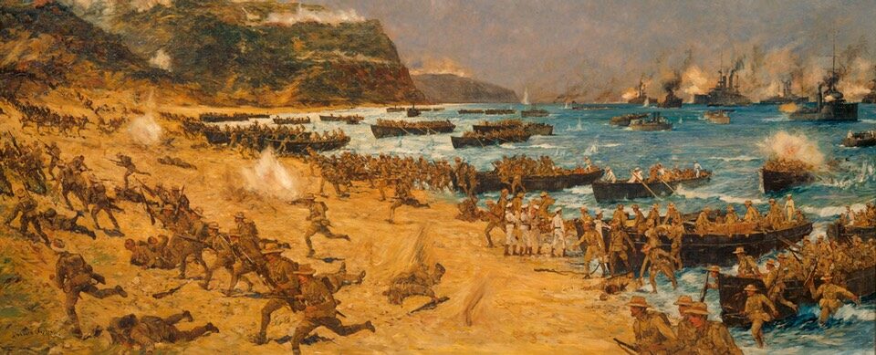 Detail from The landing at ANZAC, April 25 1915, by Charles Dixon