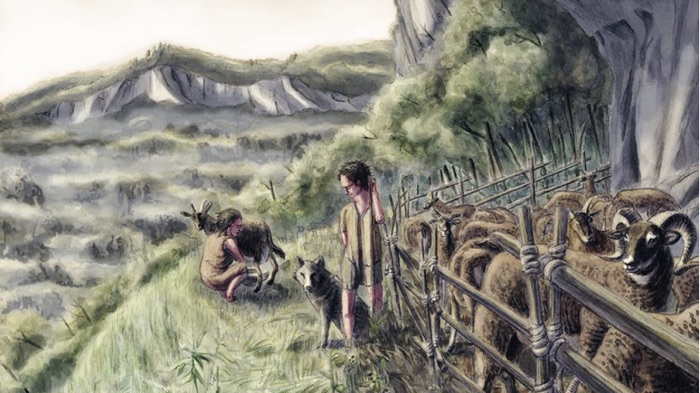 Early Neolithic farmers in Switzerland, illustration by J. Näf