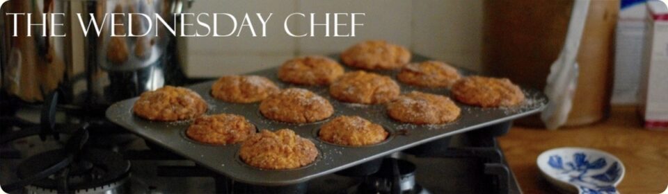 A banner from the original The Wednesday Chef showing a picture of some brown baked goods in a baking tin.